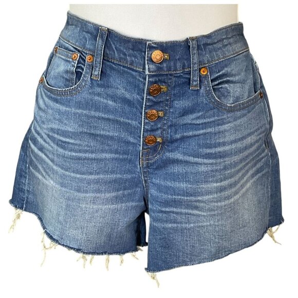 Madewell High-Rise Denim Cut-off Shorts Button Fly Frayed Hem Size 26 - Picture 1 of 9